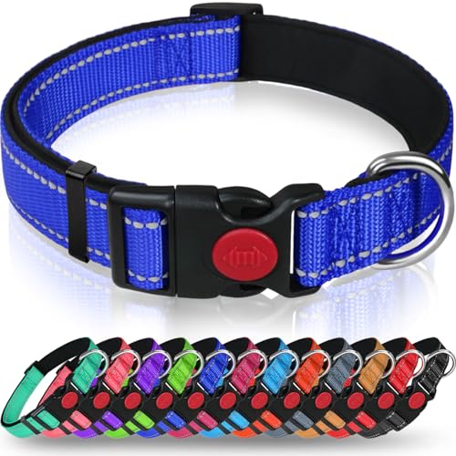 Taglory Hundehalsband, Weich Gepolstertes Neopren Nylon Hunde Halsband für Große Hunde, Verstellbare und Reflektierend für das Training, Dunkelblau von Taglory