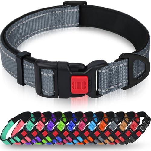 Taglory Hundehalsband, Weich Gepolstertes Neopren Nylon Hunde Halsband für Große Hunde, Verstellbare und Reflektierend für das Training, Grau von Taglory