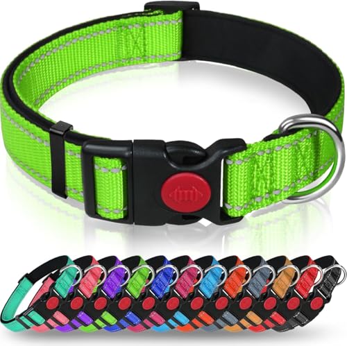 Taglory Hundehalsband, Weich Gepolstertes Neopren Nylon Hunde Halsband für Große Hunde, Verstellbare und Reflektierend für das Training, Grün von Taglory