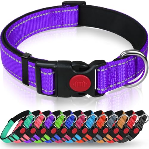 Taglory Hundehalsband, Weich Gepolstertes Neopren Nylon Hunde Halsband für Große Hunde, Verstellbare und Reflektierend für das Training, Lila von Taglory