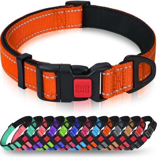 Taglory Hundehalsband, Weich Gepolstertes Neopren Nylon Hunde Halsband für Große Hunde, Verstellbare und Reflektierend für das Training, Orange von Taglory