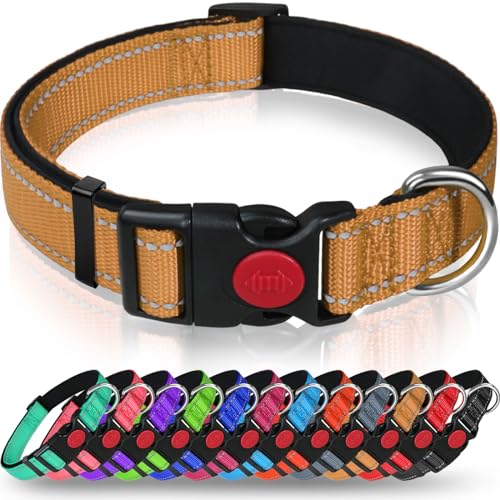 Taglory Hundehalsband, Weich Gepolstertes Neopren Nylon Hunde Halsband für Kleine Hunde, Verstellbare und Reflektierend für das Training, Braun von Taglory