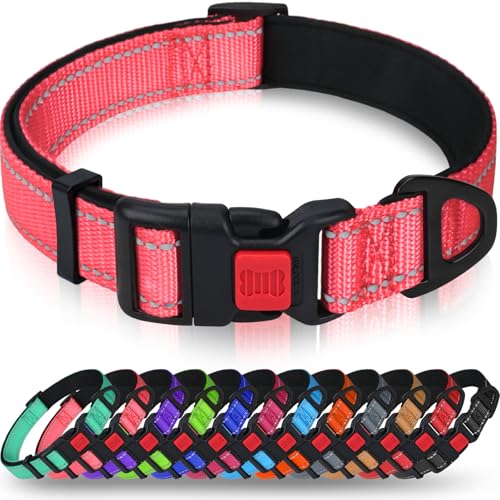 Taglory Hundehalsband, Weich Gepolstertes Neopren Nylon Hunde Halsband für Kleine Hunde, Verstellbare und Reflektierend für das Training, Rosa von Taglory