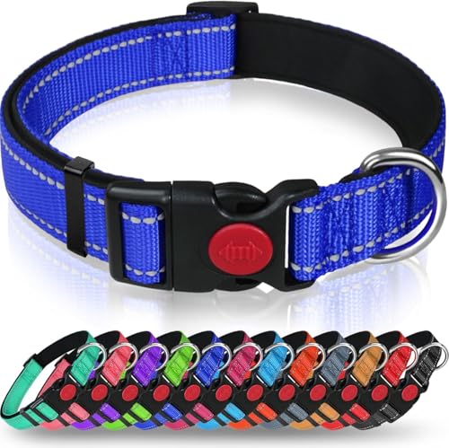 Taglory Hundehalsband, Weich Gepolstertes Neopren Nylon Hunde Halsband für Mittlere Hunde, Verstellbare und Reflektierend für das Training, Dunkelblau von Taglory