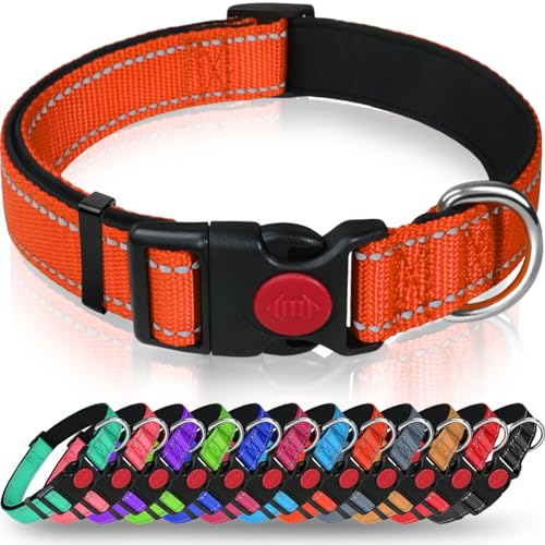 Taglory Hundehalsband, Weich Gepolstertes Neopren Nylon Hunde Halsband für Welpen, Verstellbare und Reflektierend für das Training, Orange XS (1er Pack) von Taglory