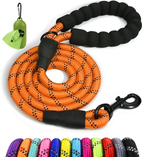 Taglory Hundeleine mit bequemen gepolsterten Griff, robuste Hundeleine zum Trainieren und Gassi gehen, 180×1.2cm Reflektierend Führleine aus weichem Nylon für große Hunde, orange von Taglory