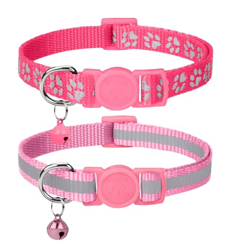 Taglory Reflektierend Katzenhalsband mit Sicherheitsverschluss und Glöckchen, 2-Stück Verstellbar Halsband Katze Kitten, 15-20cm Rosa Taglory Reflektierend Katzenhalsband mit Sicherheitsverschluss und Glöckchen, 2-Stück Verstellbar Halsband Katze Kitten, 15-20cm Rosa von Taglory
