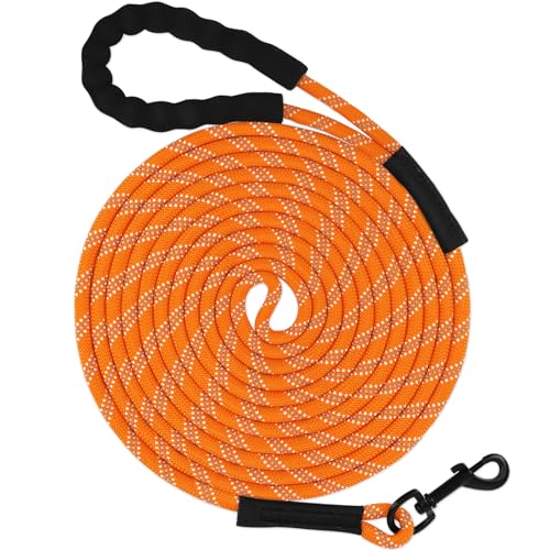 Taglory Schleppleine 10m für Hunde | Reflektierendes Seil | Gepolsterter Griff | 8mm Orange von Taglory