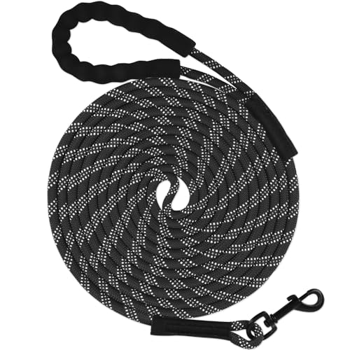 Taglory Schleppleine 10m für Hunde | Reflektierendes Seil | Gepolsterter Griff | 8mm Schwarz von Taglory