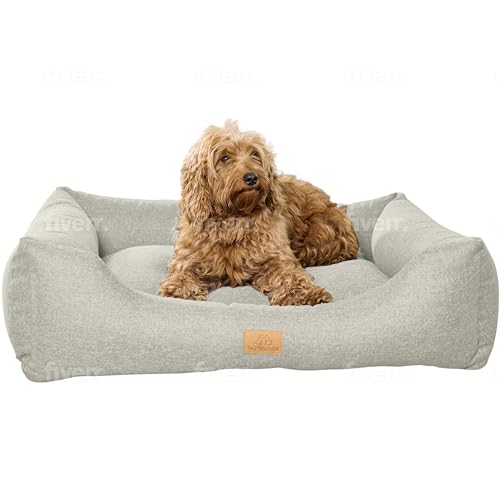 Tagträumer Hundebett Amy, waschbar, grau, kuschelig für kleine, mittelgroße und große Hunde, ergonomisches Hundesofa, Bezug aus Polyester mit Recyclinganteil (hellgrau L (75x 55 x 20)) von Tagträumer