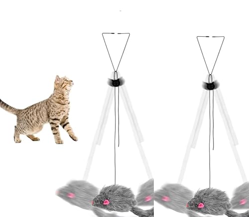 Taicols 2 x Katzenspielzeug, interaktives Spielzeug zum Aufhängen für Katzen, Teaser für Katzen mit Saugnapf, Maus, Katzen-Spielzeug, interaktives Spielzeug für Katzen mit Seil und Maus aus Plüsch von Taicols