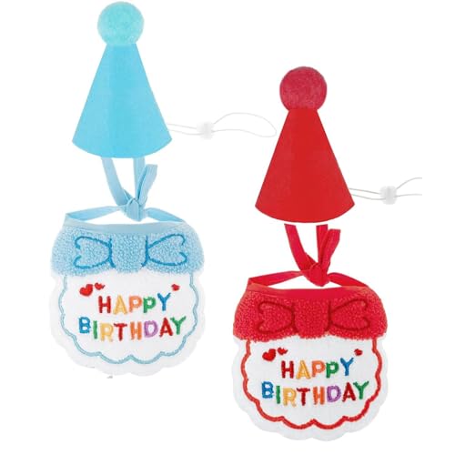 Taicols 4-teiliges Geburtstags-Bandana für Hunde, Geburtstagshut für Katzen, Lätzchen zum Geburtstag, für Haustiere, Geburtstags-Hut für Hunde und Katzen (blau, rot) von Taicols