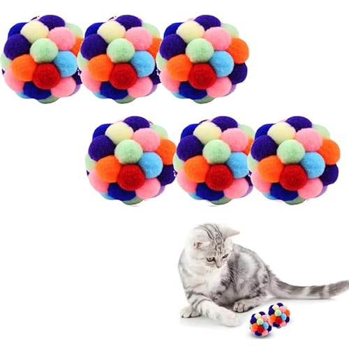 Taicols 6-teiliges buntes Ball, Rassel, Ball, aus Plüsch, Ball für Katzen, weiches Spielzeug, Regenbogen, Kauspielzeug für Katzen im Innenbereich von Taicols