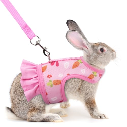 Taicols Verstellbares Geschirr und Leine für Kaninchen, atmungsaktive Weste aus weichem Netz, für kleine Tiere, Katzen, Meerschweinchen, Sicherheit usw., ideal für Zwergkaninchen (Rosa) von Taicols