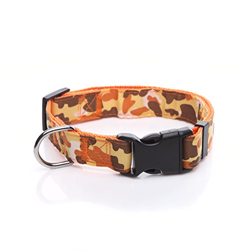 Strapazierfähiges Hundehalsband, Nylon, Camouflage, verstellbar, 2,5 cm breit, für große und mittelgroße Hunde (Orange) von Taida