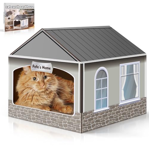 Tailtastic Katzenhaus und Kratzbaum aus Karton mit Katzenminze – einfache Montage ohne Werkzeug für Kätzchen, Spielhaus, 34,8 x 37,8 x 33 cm, lustiges Katzenkratzhaus für kleine Katzen von TailTastic