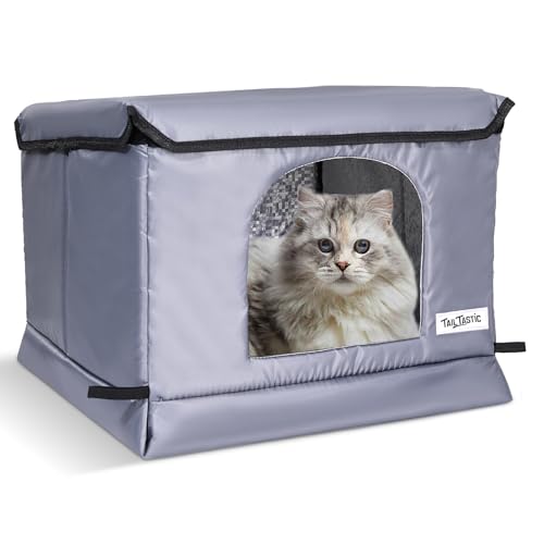 Tailtastic Wetterfestes und isoliertes Katzenhaus für den Außenbereich, einfache Montage, erhöhter Boden verhindert Überschwemmungen, warmer Unterschlupf für Wildkatzen, Grau Tailtastic Wetterfestes und isoliertes Katzenhaus für den Außenbereich, einfache Montage, erhöhter Boden verhindert Überschwemmungen, warmer Unterschlupf für Wildkatzen, Grau von TailTastic