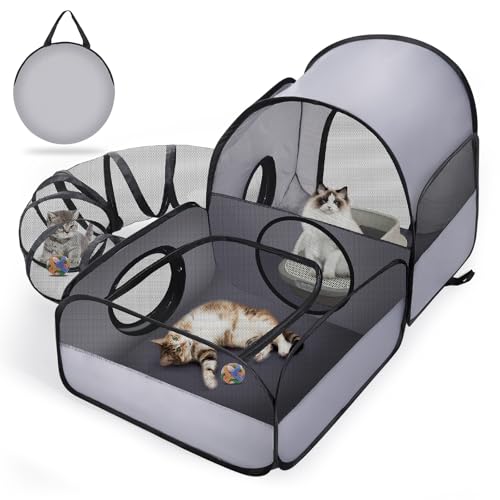 Tragbarer Katzenlaufstall mit umlaufendem Tunnel, 2-verbundene Bereiche, ideales Katzenzelt für den Außenbereich oder Katzenlaufstall für Indoor-Katzen. Atmungsaktives Netz-Design für den Innen- und Tragbarer Katzenlaufstall mit umlaufendem Tunnel, 2-verbundene Bereiche, ideales Katzenzelt für den Außenbereich oder Katzenlaufstall für Indoor-Katzen. Atmungsaktives Netz-Design für den Innen- und von TailTastic