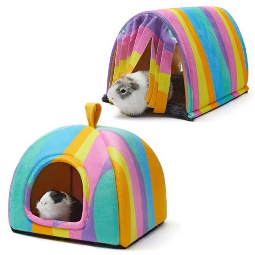 TailoWag Meerschweinchen-Versteck weicher großer Betttunnel mit Türvorhang, 2 Stück, Meerschweinchen-Spielzeug-Set, Hasenbett, Käfigzubehör für kleine Tiere (Regenbogen) von TailoWag
