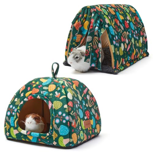 TailoWag Meerschweinchen-Versteck weicher großer Betttunnel mit Türvorhang, Meerschweinchen-Spielzeug-Set, Hasenbett, Käfigzubehör für kleine Tiere (schwärzlich-grüner Pilz) von TailoWag