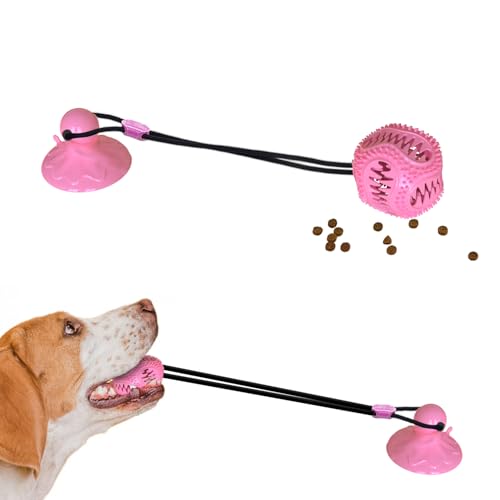 Hundeballspielzeug mit Saugnapf - Interaktiver Saugnapf Hund Tauziehen Spielzeug, Beißseil Spielzeug für Hund Langeweile, Bereicherung Zahnreinigung für mittelgroße große Hunde (Rosa) von Tailwag