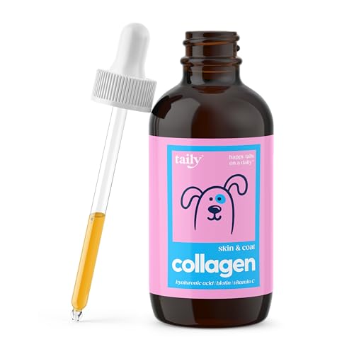 Haut- und Fellergänzung für Hunde, Katzen | Taily Flüssiges Kollagen für Hunde | Juckreizlinderung für Hunde mit Allergien, mit Grasfutter Kollagen, Biotin, Vitamin C und Hyaluronsäure | Hergestellt von Taily