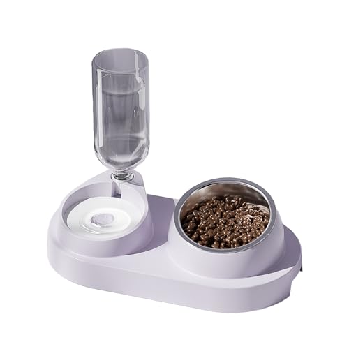 Tainrunse Automatischer Futterspender für Haustiere, 2-in-1, automatischer Wasserspender mit abnehmbaren Edelstahlnäpfen, Haustierbedarf, Violett von Tainrunse