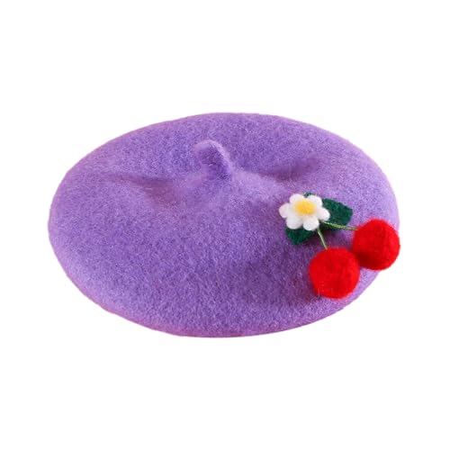 Tainrunse Baskenmütze für Haustiere, weich, bequem, Filz, Kirsche, niedliches Design, Wollstoff, verstellbare Schnalle, Winter-Kopfbedeckung, Fotografie-Requisiten, Katzen, Violett Tainrunse Baskenmütze für Haustiere, weich, bequem, Filz, Kirsche, niedliches Design, Wollstoff, verstellbare Schnalle, Winter-Kopfbedeckung, Fotografie-Requisiten, Katzen, Violett von Tainrunse