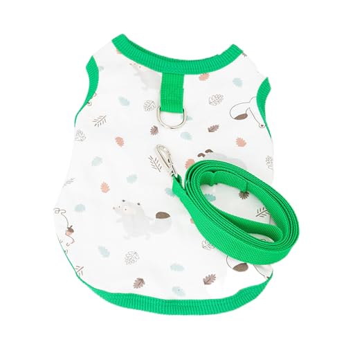 Tainrunse Cat Vest Exquisite Hemming Tow Breathable Cartoon Pattern Pet Cat Dog Pullover with Traction Rope Pet Supplies Green S von Tainrunse