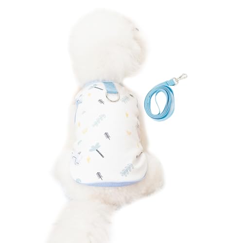 Tainrunse Cat Vest Exquisite Hemming Tow Breathable Cartoon Pattern Pet Cat Dog Pullover with Traction Rope Pet Supplies Sky Blue L von Tainrunse