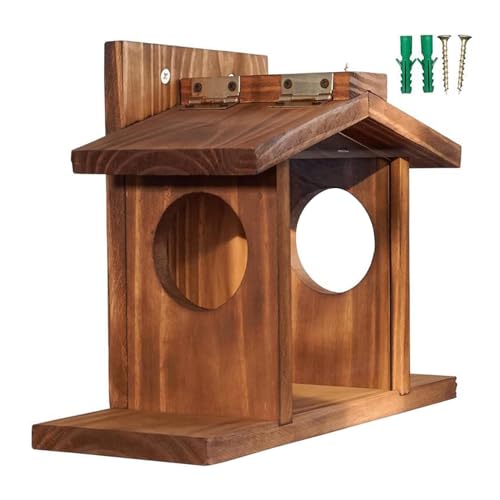 Tainrunse Eichhörnchen-Futterstation mit durchsichtigen Paneelen, Outdoor-Chipmunk-Picknicktisch, Maiskolbenhalter, Holzhaus, Garten Holzfarbe von Tainrunse