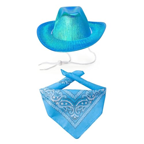 Tainrunse Festliches Haustier-Zubehör, Cowboyhut, Schal, Set, Hundekostüm, verstellbare Schnalle, atmungsaktiv, bequem, Bandana für kleine, mittelgroße und große Hunde, Western-Design, niedlich, Blau Tainrunse Festliches Haustier-Zubehör, Cowboyhut, Schal, Set, Hundekostüm, verstellbare Schnalle, atmungsaktiv, bequem, Bandana für kleine, mittelgroße und große Hunde, Western-Design, niedlich, Blau von Tainrunse