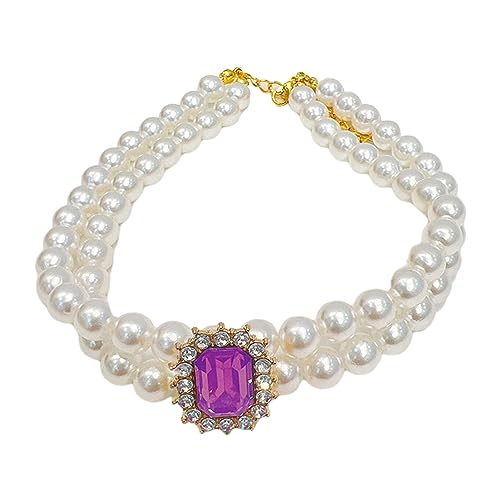 Tainrunse Gefälschte Perlen-Haustier-Halskette, Strass, doppellagig, mit Schnappverschluss, funkelndes Halsband für Hunde und Katzen, exquisit Violett L von Tainrunse