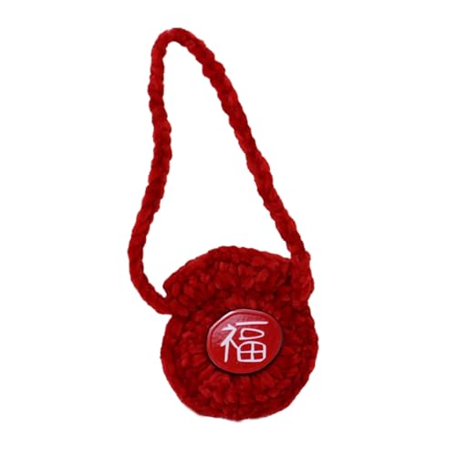 Tainrunse Glückstasche für das chinesische Neujahr, Halsband in Form eines Haustiers, handgefertigt, gestrickt, Segens-Design, einzigartiger Katzenschmuck, Rot von Tainrunse