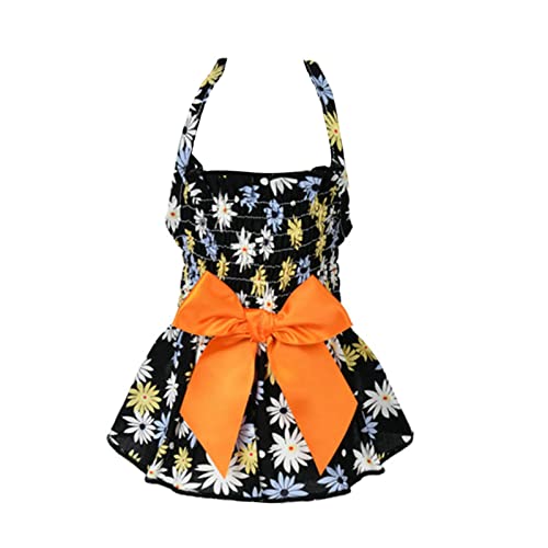 Tainrunse Haustier-Halfterkleid, Blumendruck, Sommer, Schleife, dekorativ, weich, schön, ärmellos, Schwarz, Größe S von Tainrunse