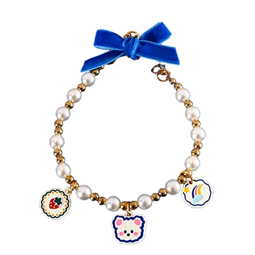 Tainrunse Haustier-Schmuck-Halskette, stilvoll, mit Perlenimitat, Blau M von Tainrunse