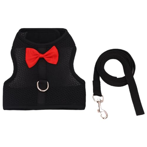 Tainrunse Hundegeschirr mit Verschlussband, weich, atmungsaktiv, 1 Set Leine mit Schleife, Dekoration für kleine Haustiere, Kaninchen, Traktion, Outdoor, Schwarz, Größe S Tainrunse Hundegeschirr mit Verschlussband, weich, atmungsaktiv, 1 Set Leine mit Schleife, Dekoration für kleine Haustiere, Kaninchen, Traktion, Outdoor, Schwarz, Größe S von Tainrunse