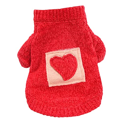 Tainrunse Hundepullover Ultradicker Hund Katze Pullover Haustier Winter Warm Bekleidung Liebe Herz Muster Haustier Zubehör Rot XL von Tainrunse