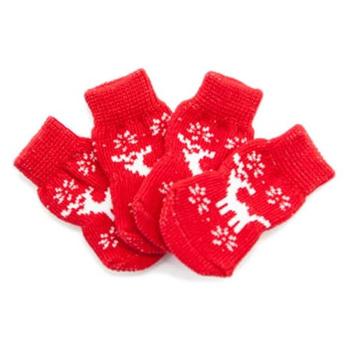 Tainrunse Kurze Socken für Welpen, bequem, Weihnachtsserie, Muster, Kätzchen, Welpen, kurz, kompatibel mit Spaziergängermuster, Größe M, 4 Stück von Tainrunse