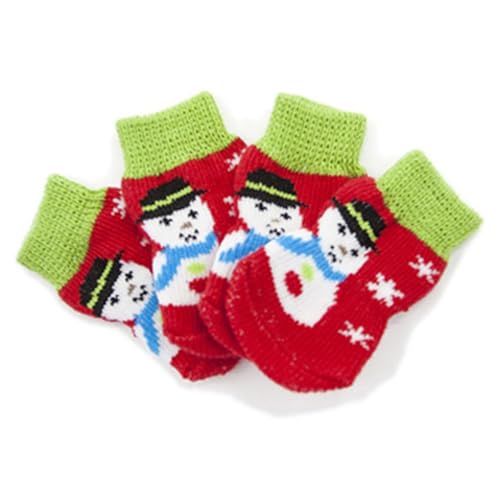 Tainrunse Kurze Socken für Welpen, bequem, Weihnachtsserie, Muster, Kätzchen, Welpen, kurz, kompatibel mit Walking, Rot, Größe S, 4 Stück von Tainrunse