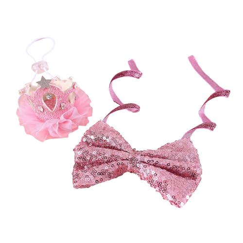Tainrunse Mit Pailletten verzierte Haustierkrone, lichtbeständige Strass-Haustierkrone, Haustierzubehör, Pailletten-Schleifenhalsband, Strass-Kronen-Set für tägliche Fotos, Ausflüge im Freien Ro von Tainrunse