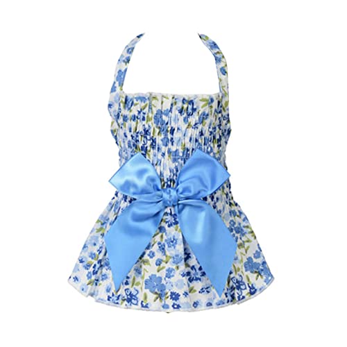 Tainrunse Pet Dress Sleeveless Bowknot Pet Dog Flower Print Princess Dress Dress-up Soft Blau XL von Tainrunse