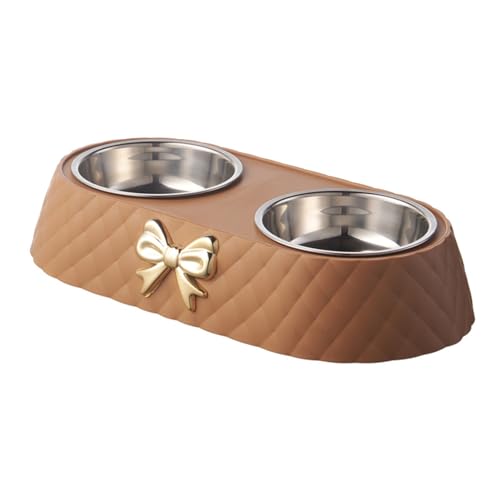 Tainrunse Pet Feeder Bowl Pet Food Drink Dispenser Dog Cat Feeder Feed Water Smooth Edge Brown One Size von Tainrunse
