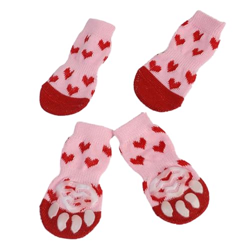 Tainrunse Socken mit Katzenpfotenmotiv, Herzform, bedruckt, 4 Stück, langlebig, rosa, Größe L von Tainrunse