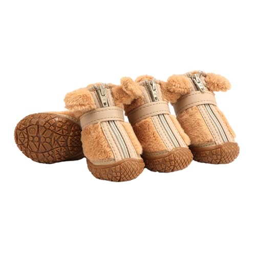 Tainrunse Verstellbare Hunde-Wanderstiefel, 4 Stück, bequeme Winter-Plüsch-Stiefel mit Reißverschlüssen, rutschfest, Pfotenschutz für draußen, Braun, Größe 5 Tainrunse Verstellbare Hunde-Wanderstiefel, 4 Stück, bequeme Winter-Plüsch-Stiefel mit Reißverschlüssen, rutschfest, Pfotenschutz für draußen, Braun, Größe 5 von Tainrunse
