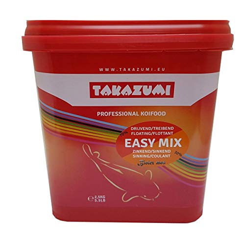 Takazumi Koifutter Easy Mix - Winterfutter - Teich Fischfutter Ø4,5 mm Mix aus Gold Plus + Easy bis 4°C - 2,5kg Eimer - hohe Verwertbarkeit - geringere Wasserbelastung und weniger Algen im Teich von Takazumi