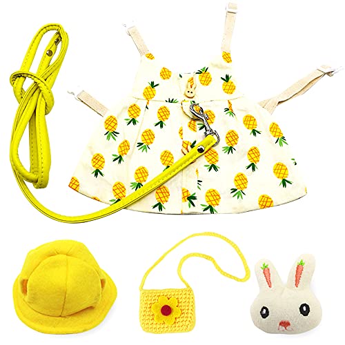 Takezuaa Kaninchen Haustier Kleidung Kaninchen Haustier Kostüm Sets -Kostüm mit Sonnenhut,Minitasche,Dekorationen und Leinenseil -Perfektes Zubehör für Kaninchen(Ananasset，S) von Takezuaa