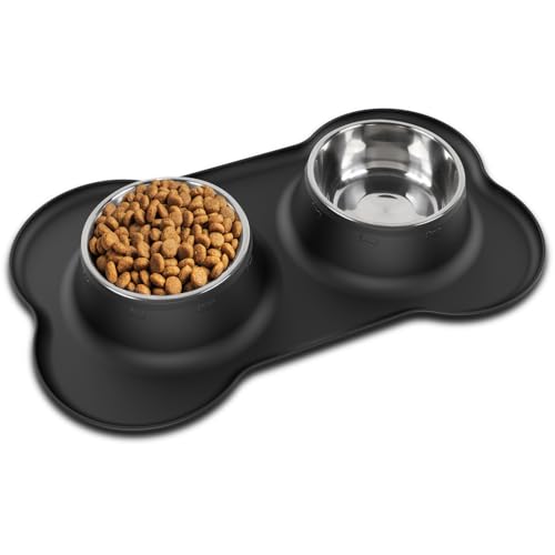 Takfox Hundenäpfe aus Edelstahl, kein Verschütten, rutschfeste Silikonmatte, Futternapf für kleine, mittelgroße und große Hunde, Katzen, Welpen, Haustiere, Schwarz Takfox Hundenäpfe aus Edelstahl, kein Verschütten, rutschfeste Silikonmatte, Futternapf für kleine, mittelgroße und große Hunde, Katzen, Welpen, Haustiere, Schwarz von Takfox