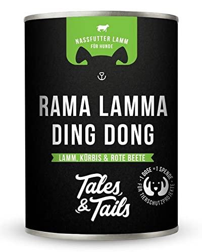Tales & Tails Rama LAMMa Ding Dong Nassfutter für Hunde | Mit 75% Lamm als tierische Proteinquelle | Monoprotein | Nur 6 Zutaten | Hohe Akzeptanz & Verträglichkeit | 1x 400g von Tales & Tails PAWESOME FOOD FOR PETS