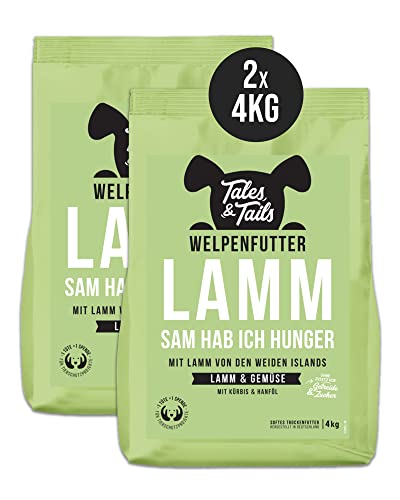 Tales & Tails LammSam Hab Ich Hunger Welpenfutter | Softes Trockenfutter für Hunde | Mit 75% Lamm Als Tierische Proteinquelle | Nur 8 Zutaten | Hohe Verträglichkeit | 2X 4kg von Tales & Tails PAWESOME FOOD FOR PETS